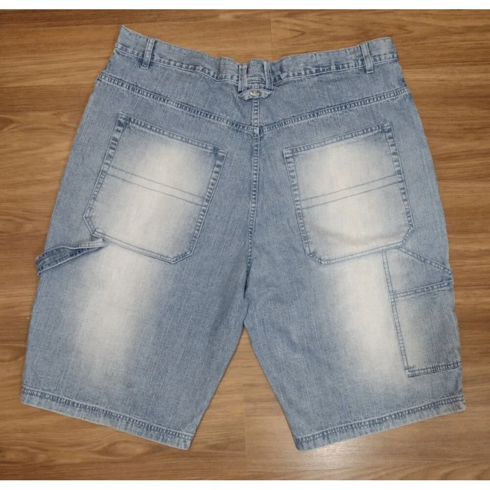Vintage Mens Shorts Baggy Carpenter Jean 42 Shorts Blue Distressed Y2K Spellout
